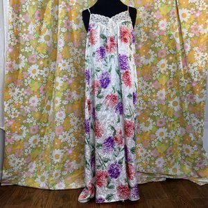Vintage Natori Silky Lace Top Low Back Lingerie Nightgown Maxi Dress